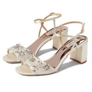 Badgley Mischka Womens Blaine Ivory Satin
Jeweled Dress Sandals Heels Shoes 6